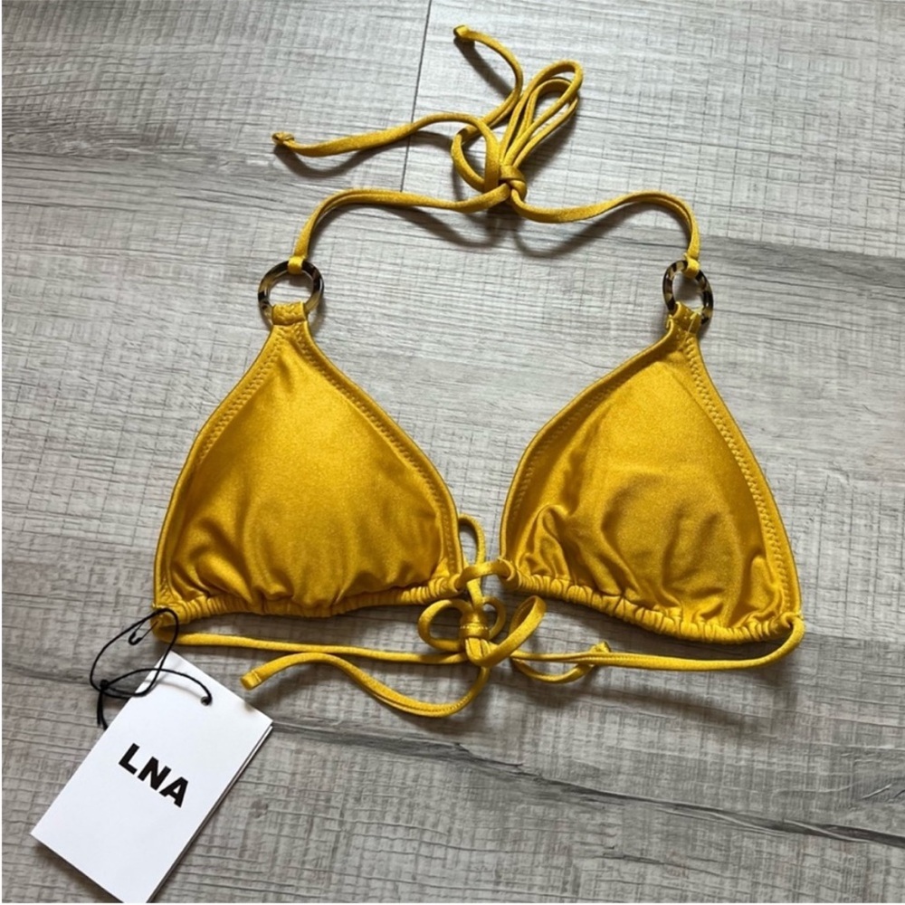 NEW LNA Triangle Etna Ring Swim Top in Gold Havana Size Small